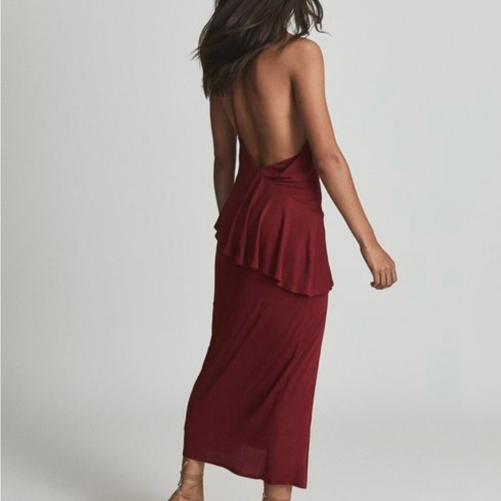 NWOT Reiss Xena Asymmetrical Halter Dress Dark Red Sz 2 $345 - Picture 10 of 12